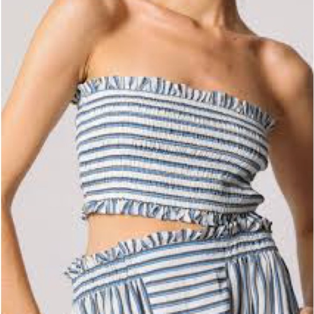 Cleobella Blue and White Striped Crop Top